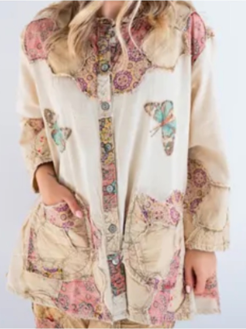 Cream Patchwork Butterfly Coat - Picture 2 of 6